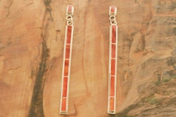 3 3/4" Long Genuine Spiny Oyster Shell Sterling Silver Zuni Indian Earrings